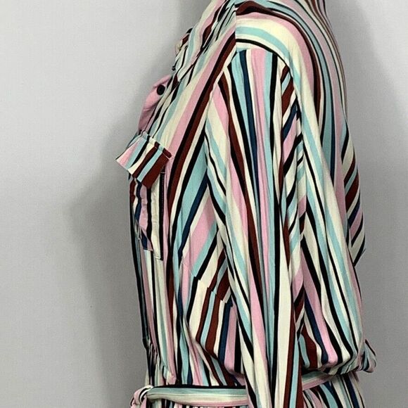 Torrid 2 Dress Womens Plus Stripped Belted Maxi Belted Button Front Long Sleeve - Picture 9 of 15